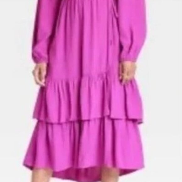 4X Plus Size Tiered Midi Dress Bright Fusia size 20 - Picture 2 of 3